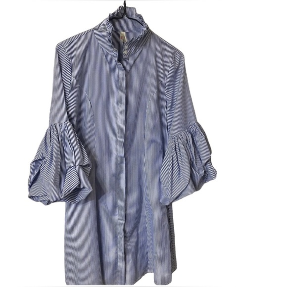 True Destiny -Blue & White  Striped Puff Sleeve Small - Picture 2 of 12